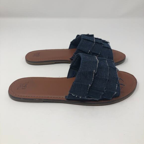 Time and Tru Ruffle Denim Slip-On Sandals Women's Size 7 Summer Beach Vacation - Picture 6 of 8